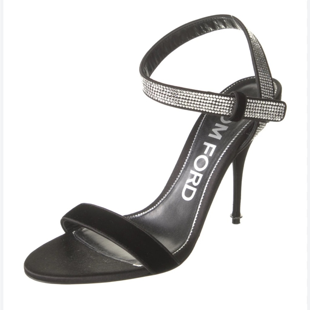 Tom Ford black velvet silk crystal stiletto sandals size 36 1/2
